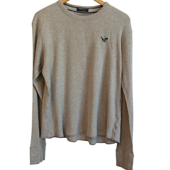 Y2K American Eagle Shirt Mens XL Gray Thermal Waffle Vintage Fit Logo Grung - Picture 1 of 11
